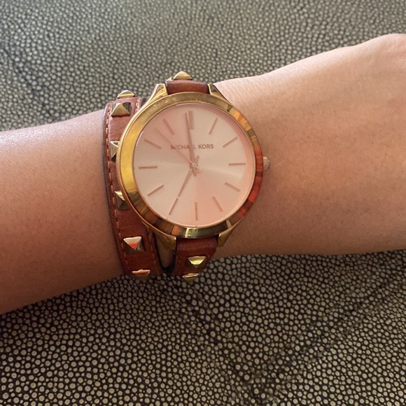 Michael Kors | Genuine Leather Studded Double-Wrap Watch - Picture 7 of 10